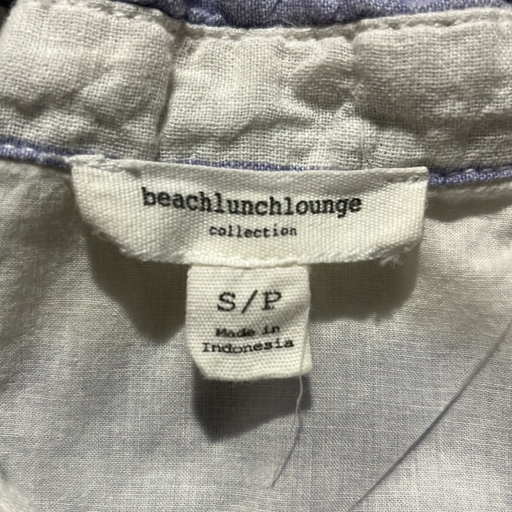 Beach Lunch Lounge Leandrina Blue Striped Linen Cotton Dress Pockets Sz S TC0295 - Picture 5 of 11